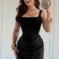 High-class Sheath Strap Black Satin Long Prom Dress Evening Dress SH7293