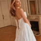 Luxurious Ball Gown Strapless Pearl White Lace Long Train Wedding Dress SH7158