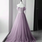 Beautiful Purple Tulle Sweetheart Off Shoulder Long Prom Dress SH637