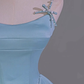 Blue A Line Spaghetti Strap Pearl Bow Satin Prom Dress Graduation Prom Dress SH2463
