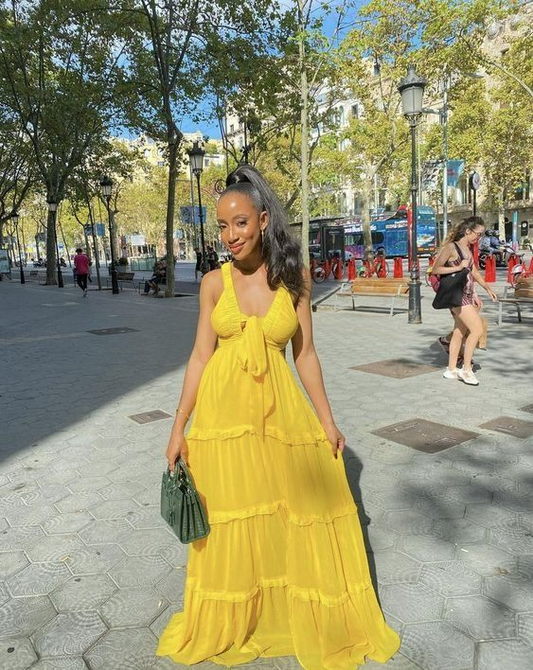 Sexy A Line Yellow Long Chiffon Prom Dress  SH1554