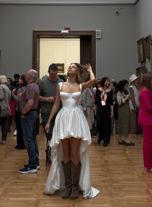 Stunning A Line Strap White Satin Long Sweep Prom Dress SH4618