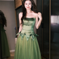 Cute A Line Sweetheart Neck Green Tulle Satin Party Dress Birthday Dress with Bow SH2912