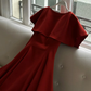 Red Classic A Line Simple Satin Long Prom Dress Wedding Guest Dress SH5398