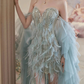 Dreamy Blue Mermaid Sweetheart Neck Feather Tulle Prom Dress Party Dress SH4079