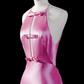 Cute Mermaid Halter Bow Pink Satin Open Back Prom Dress Graduation Prom Dress SH2462