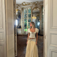 Two Piece Shiny A Line Puff Sleeve Beaded Satin Long Prom Dress Date Dress SH5558