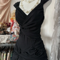Simple Black Vintage A Line Pleated Chiffon Graduation Prom Dress SH5380