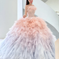Cute A Line Strapless Corset Feather Pink Tulle Long Prom Dress Evening Dress SH2996