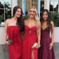 Cute A Line Sweetheart Neck Burgundy Satin Prom Dress Evening Dress SH2636