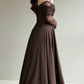 Elegant Brown A Line Long Sleeve Lace Satin Prom Dress Wedding Guest Dress SH5394