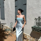 Elegant Baby Blue Sheath Spaghetti Strap Beaded Satin Prom Dress Evening Dress SH8780