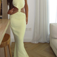 Yellow Embroidered Mermaid Halter Satin Prom Dress Evening Dress SH6272