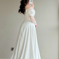 Elegant White A Line Long Sleeve Lace Satin Prom Dress Wedding Guest Dress SH5395