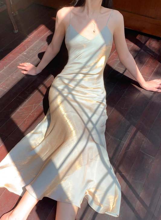 Simple Pretty Mermaid Spaghetti Strap Satin Prom Dress Evening Dress Formal Dress SH4083