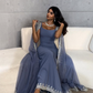Sparkly  Blue Evening Dresses Cape Long Mermaid Prom Dress Formal Evening Dress Wedding Dress SH945