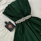 Emerald A Line Strapless Beaded Pleated Satin Long Prom Dress Evening Dress SH7309