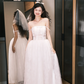 Pretty White A Line Spaghetti Strap Lace Long Prom Dress Wedding Dress SH4189