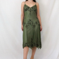 Vintage Green Spaghetti Straps Beaded Chiffon Tea Length Prom Dress SH1017