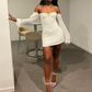 Sexy Birthday Dress Short Bodycon White Long Chiffon Prom Dress SH1312