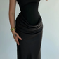Elegant Sheath Strapless Black Satin Long Prom Dress Evening Dress SH7295
