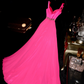 Charming A Line Spaghetti Strap Pink Beaded Satin Chiffon Long Prom Dress Party Dress SH3041