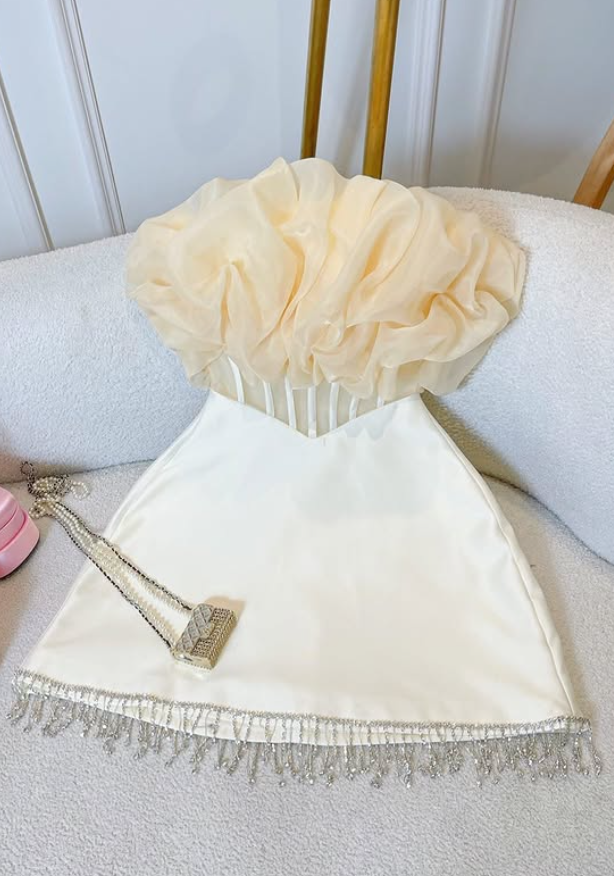 Unique A Line Strapless Corset Yellow Organza Satin Short Homecoming Dress Outfits SH6229