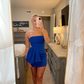 Unique Blue Strapless Short Homecoming Dress SH684