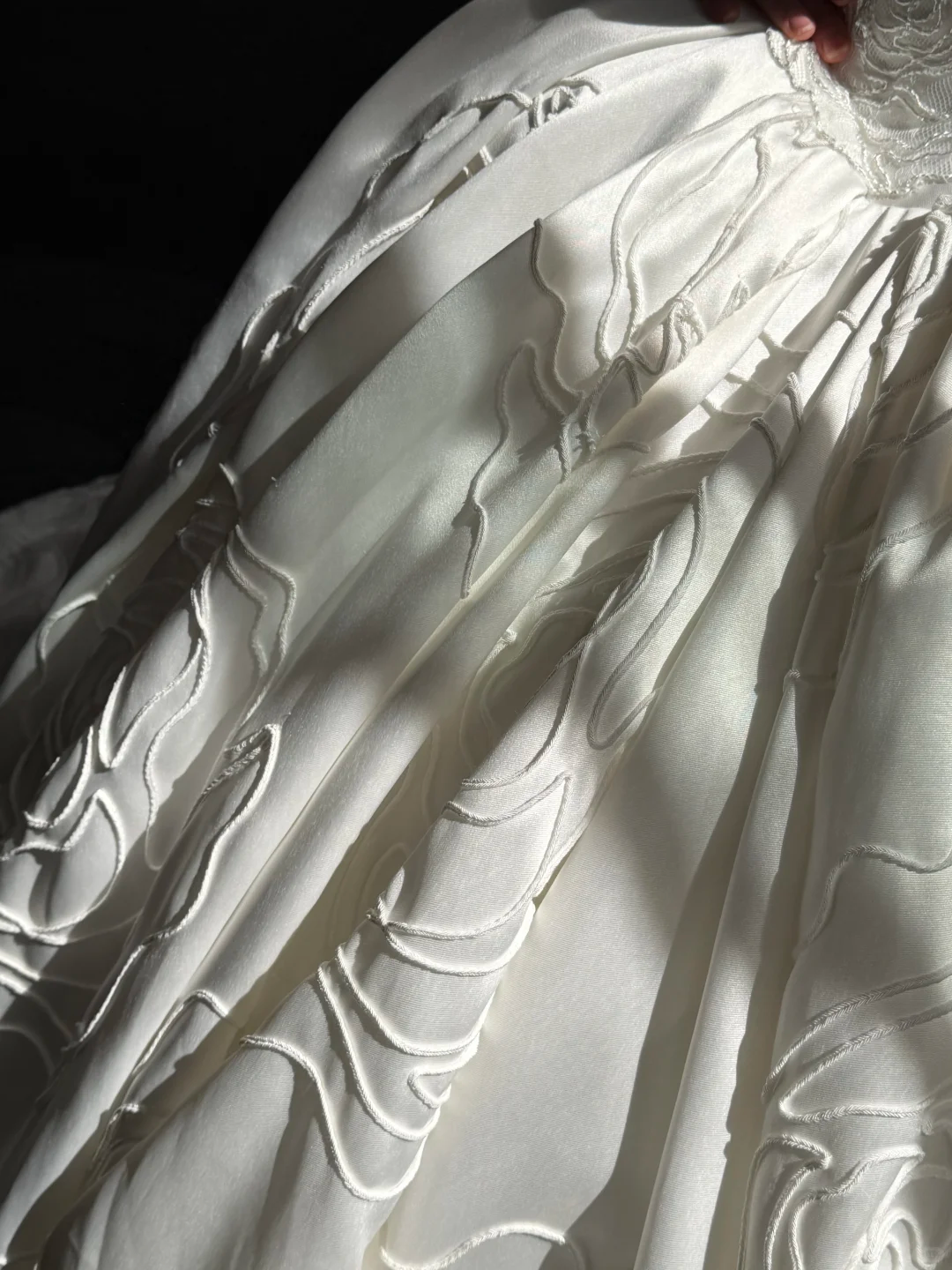 Rose Ball Gown Strapless White Satin Long Sweep Wedding Dress SH5279