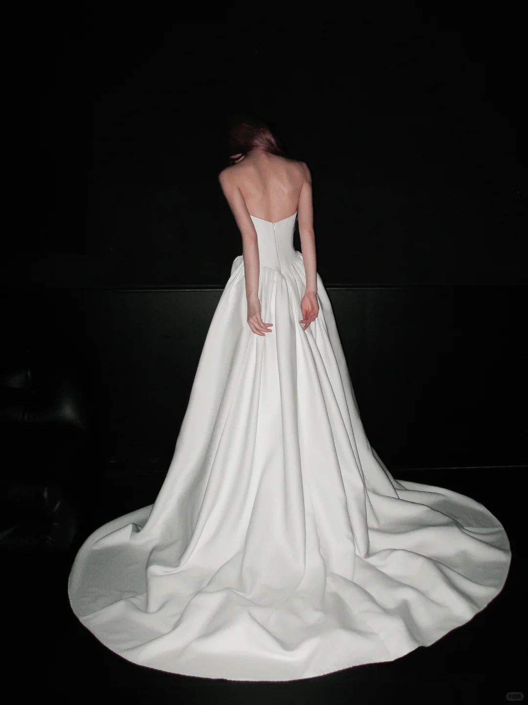 Simple A Line Strapless White Lace Satin Wedding Dress SH5868