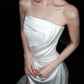Pretty White Exquisite Beaded Sheath Strapless Satin Slit Long Wedding Dress SH6627