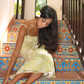 Cute Yellow A Line Spaghetti Strap Print Floral Satin Prom Dress Wedding Guest Dress SH4388