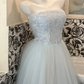 Baby Blue A Line Strapless Beaded Tulle 18th Birthday Dress Prom Dress SH3847