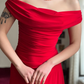 Simple Red A Line Pleated Satin Prom Dress Evening Dress Date Dress SH5632