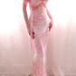 Gentle Pink Vintage Sheath Straps Print Floral Chiffon Long Prom Dress Wedding Guest Dress SH5502