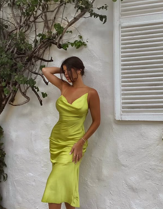 Cute Green Mermaid Spaghetti Strap Satin Prom Dress Open Back SH4564
