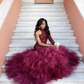 HIGH-NECK ONE-SLEEVE SHEATH LACE PUFFY TULLE PROM DRESS SA130