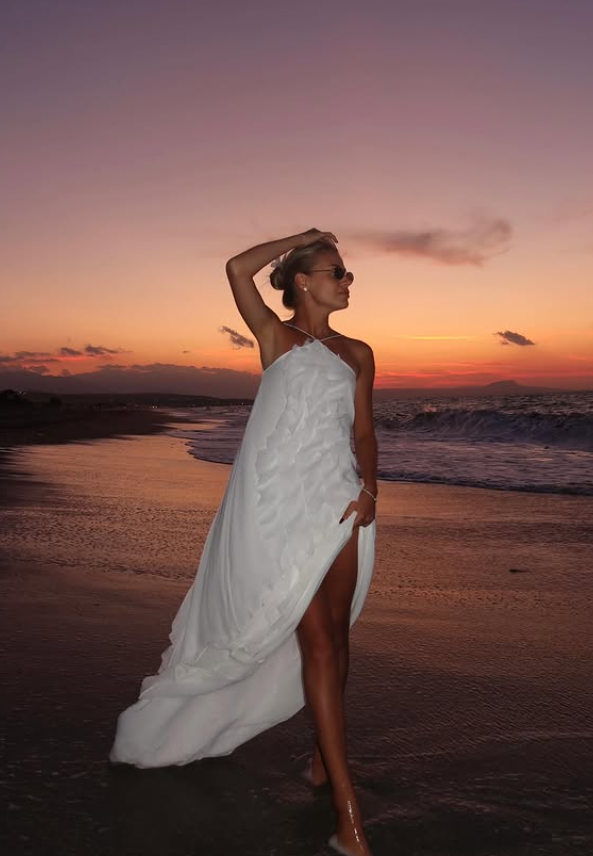 Flowy A Line Halter White Chiffon Open Back Prom Dress Vacation Dress SH4619