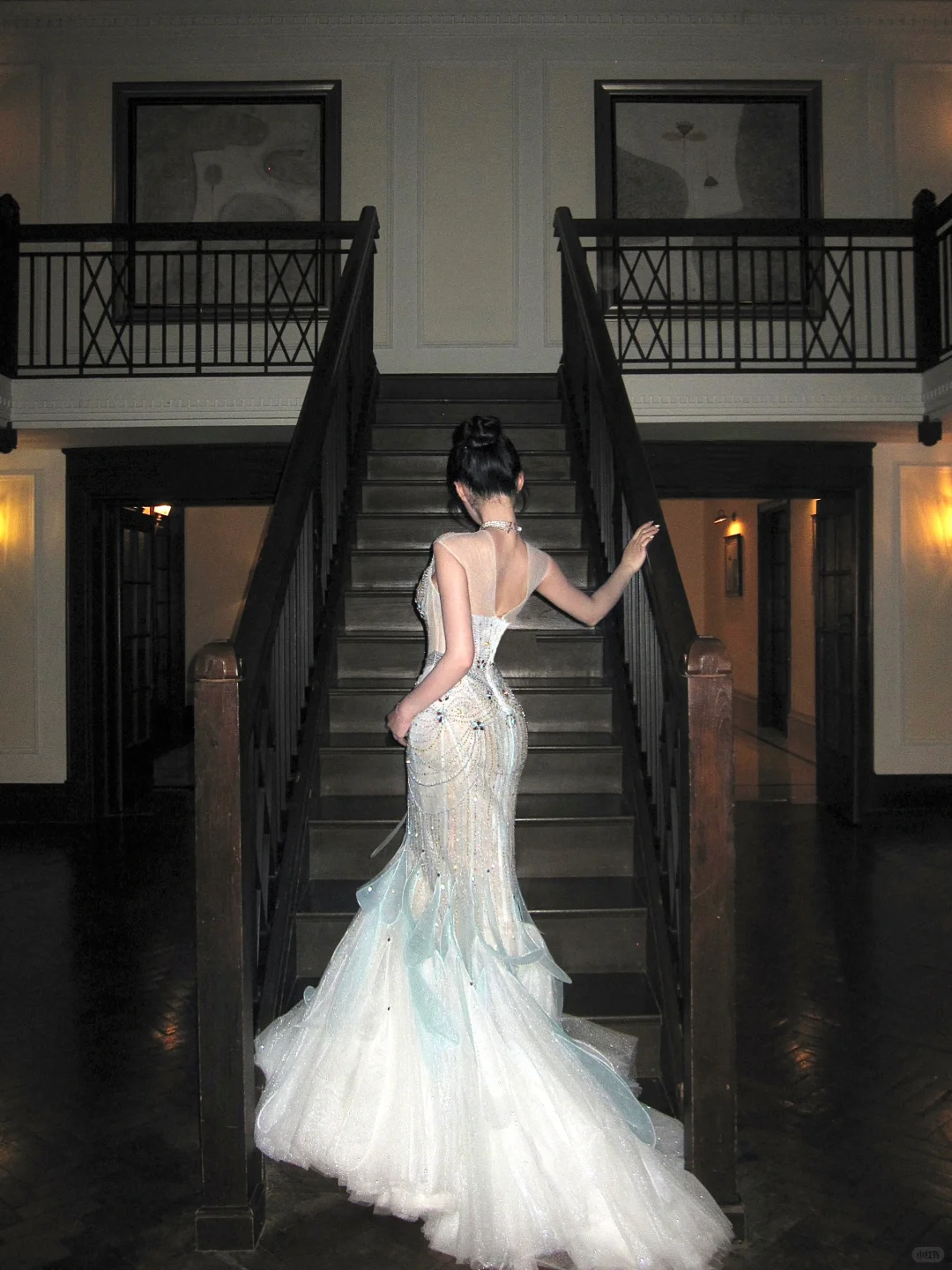 Exquisite Mermaid Round Neck Beaded Sequin Tulle Long Sweep Party Dress Evening Dress SH3407