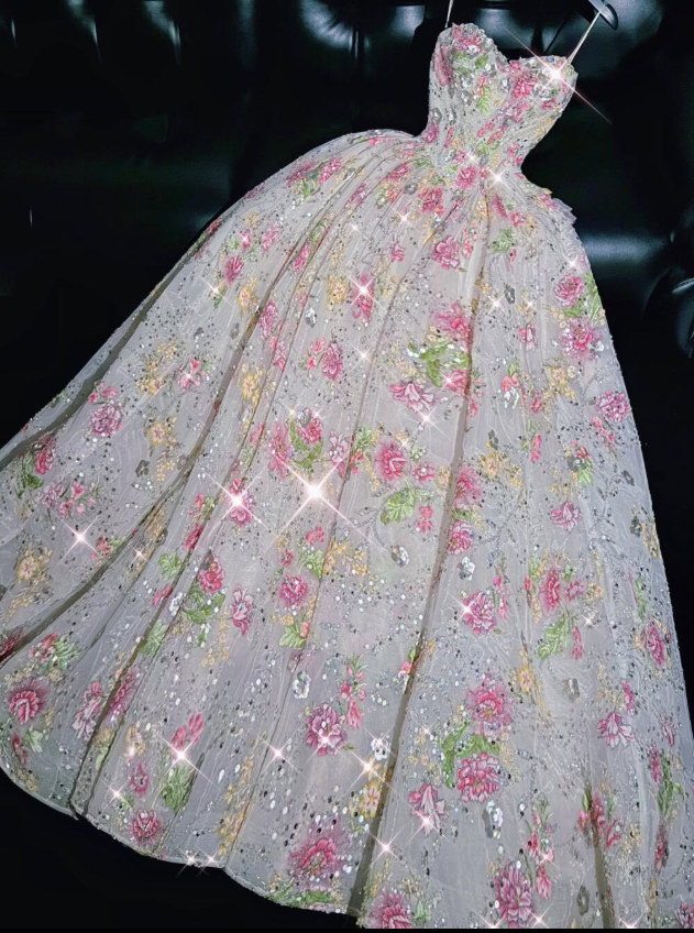 Pink Exquisite Embroidery Ball Gown Sweetheart Neck Tulle Prom Dress Quinceanera Dress SH7165