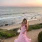 Simple Pink A Line Spaghetti Strap Layered Chiffon Open Back Date Dress Outfits SH3883