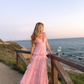 Simple Pink A Line Spaghetti Strap Layered Chiffon Open Back Date Dress Outfits SH3883