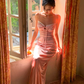 Peaches Pink Sheath Spaghetti Strap Satin Long Prom Dress Evening Dress SH4338