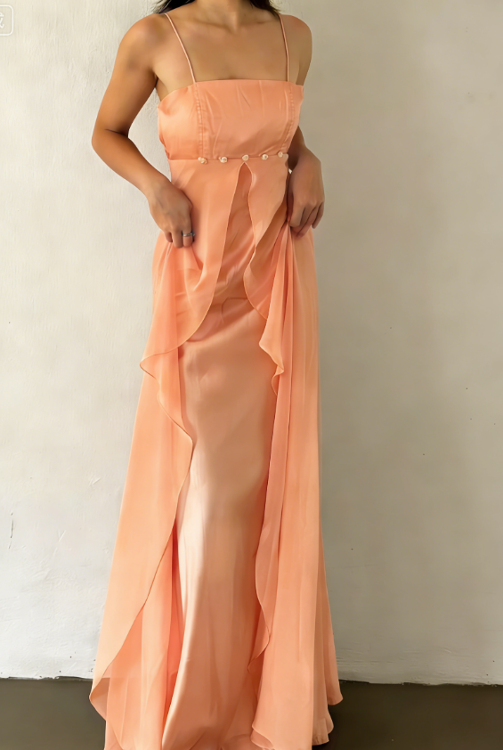 Lilac A Line Spaghetti Strap Satin Tulle Long Prom Dress Evening Dress SH2481