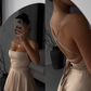Cute White A Line Spaghetti Strap Satin Short Homecoming Dress Cocktail Dress SH4345