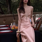 Romantic Light Pink Sheath Straps Satin Prom Dress Evening Dress Date Dress SH5649
