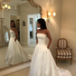 Simple Classic A Line Strapless White Satin Long Wedding Dress SH5306