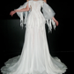 Graceful Flowing A Line Beaded White Chiffon Long Wedding Dress SH5872