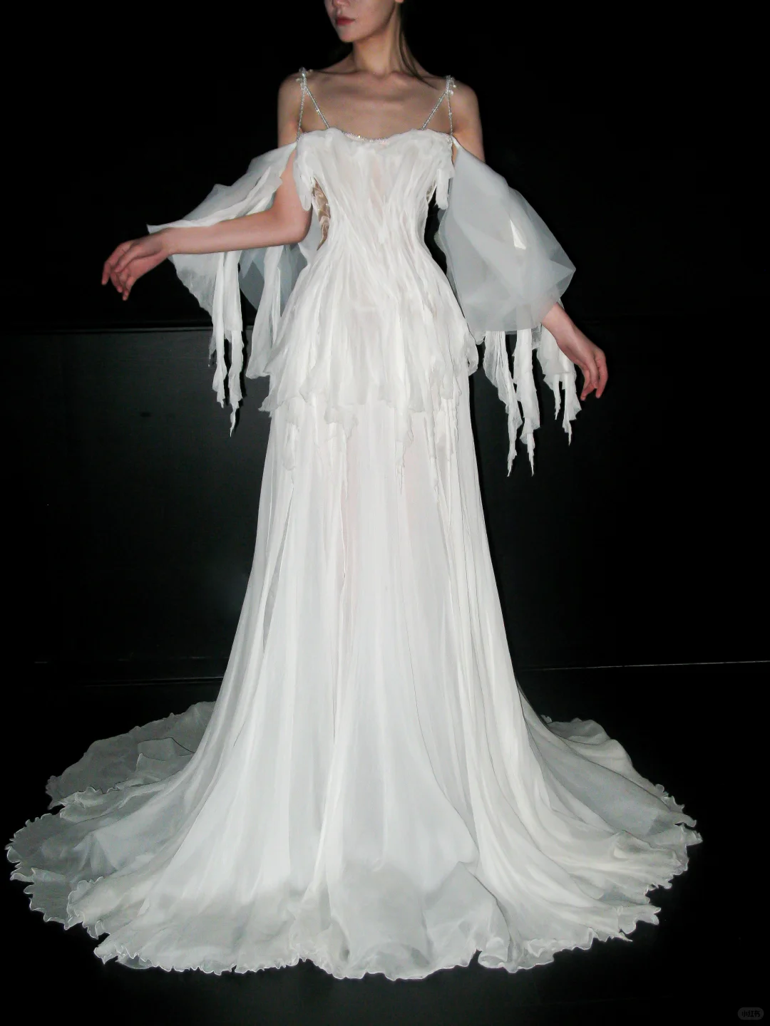 Graceful Flowing A Line Beaded White Chiffon Long Wedding Dress SH5872