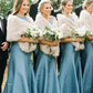 Blue Mermaid Round Neck Satin Back Bow Long Bridesmaid Dress SH6300